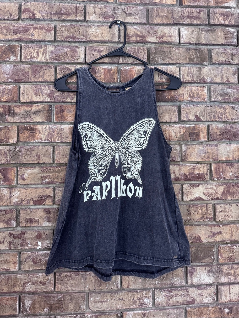 Anna Sui O'Neill Black Butterfly Graphic Tank Top